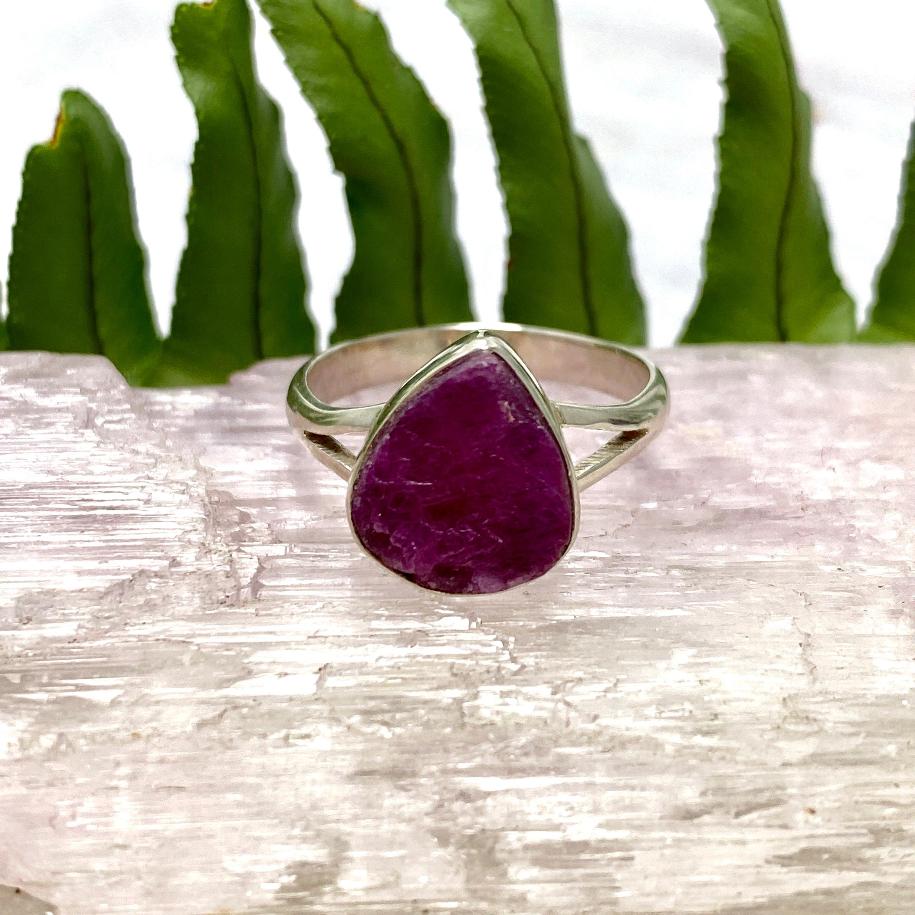 Natural Raw Ruby Teardrop Ring - 925 Sterling Silver Handmade Jewelry R3935 for Women, Gift for Her, Valentine's Day, Anniversary, Birthday, Party Wear, Boho Chic Style