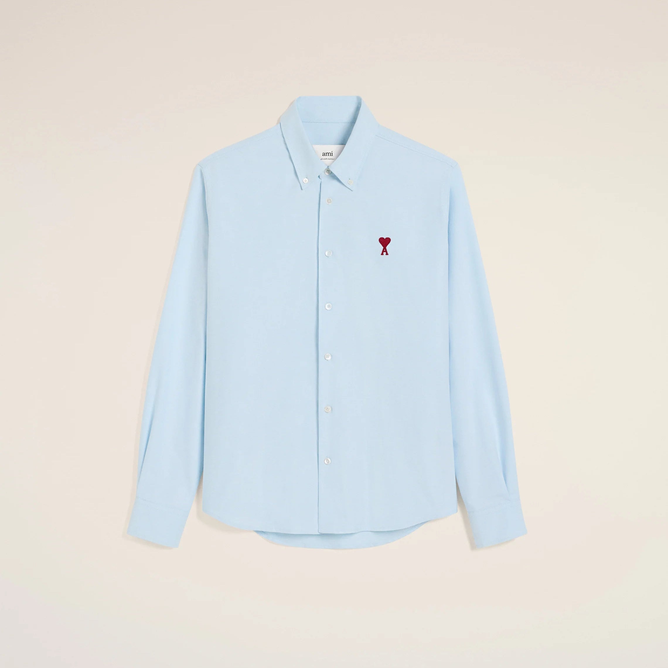 AMI PARIS Sky Blue Button Down Shirt with Ami de Coeur Logo - Casual & Formal Wear for Men | Office, Date Night & Special Occasions