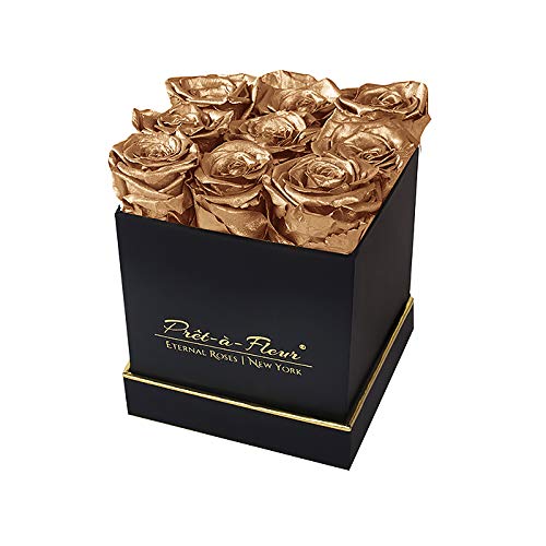 Luxury Long Lasting Preserved Roses in Elegant Black Gift Box - 5.5 Inch Gold Roses for Anniversary, Valentine's Day & Romantic Home Decor