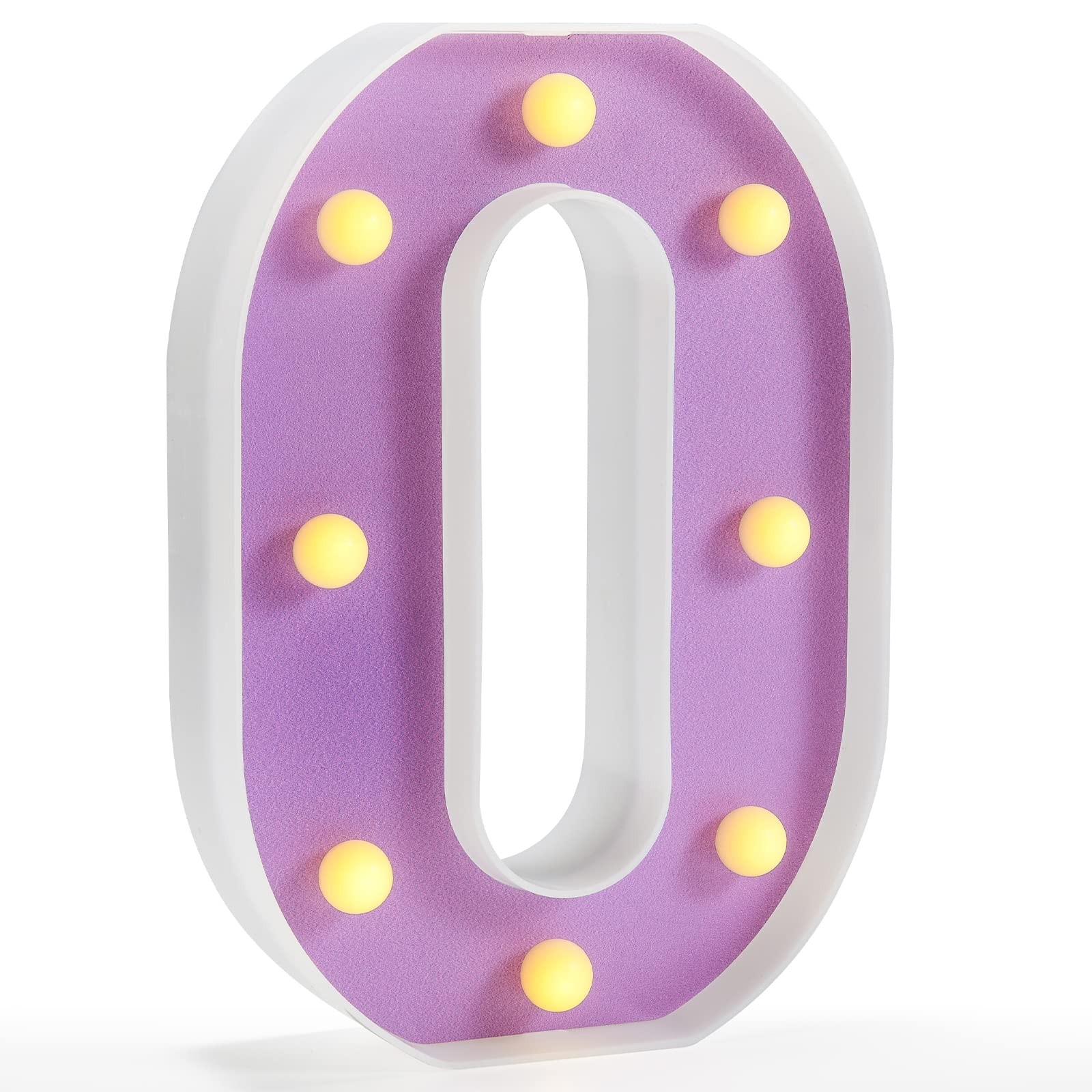 Pooqla LED Light Up Numbers - Purple Marquee Numbers 0 for Birthday, Wedding, Christmas Party Decorations | Battery Powered Night Light Sign for Home, Bar & Events - Perfect for Table Centerpieces & Photo Backdrops