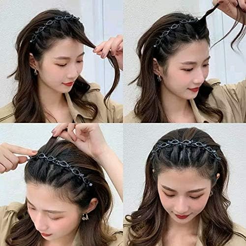 GrenzaFab 2-Pack Braided Headbands for Women & Girls | Resin Hair Twister & Alligator Clips | Hair Accessories for Thin or Thick Hair | Perfect for School, Work, Parties & Daily Styling (Black)