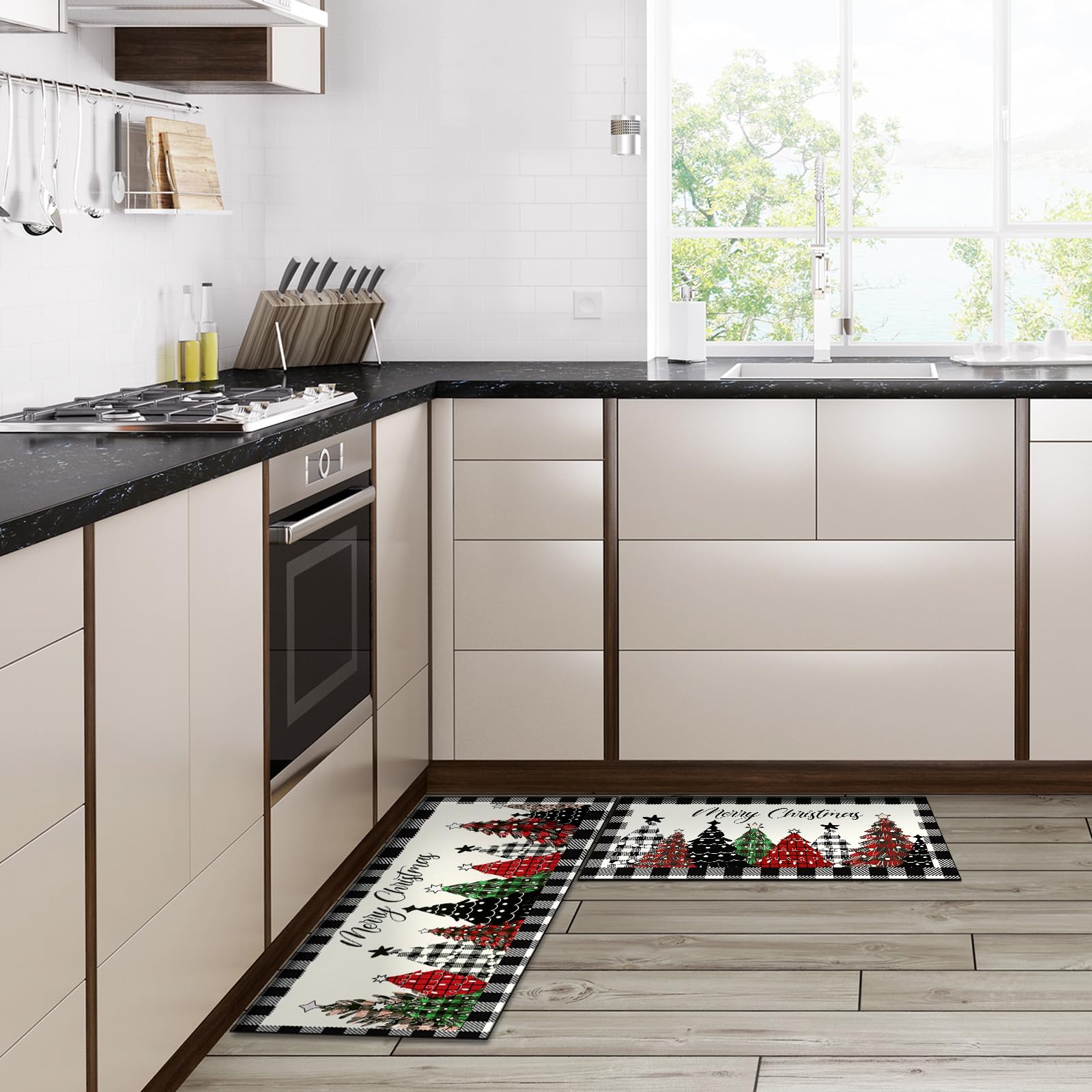 Ceenna Christmas Kitchen Rugs Set of 2 - Non-Slip Buffalo Plaid Holiday Mats for Home Decor, 17