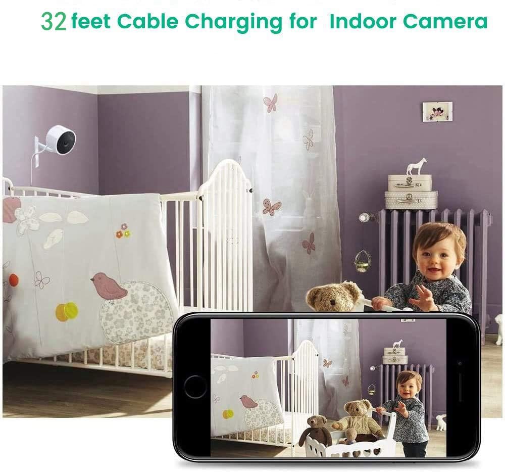 32-Foot (10M) Power Extension Cable for Wyze Cam, Yi Camera, NestCam Indoor & More - USB to Micro USB Charging Cord for Home Security Cameras - Perfect for Hard-to-Reach Outlets & Optimal Camera Placement