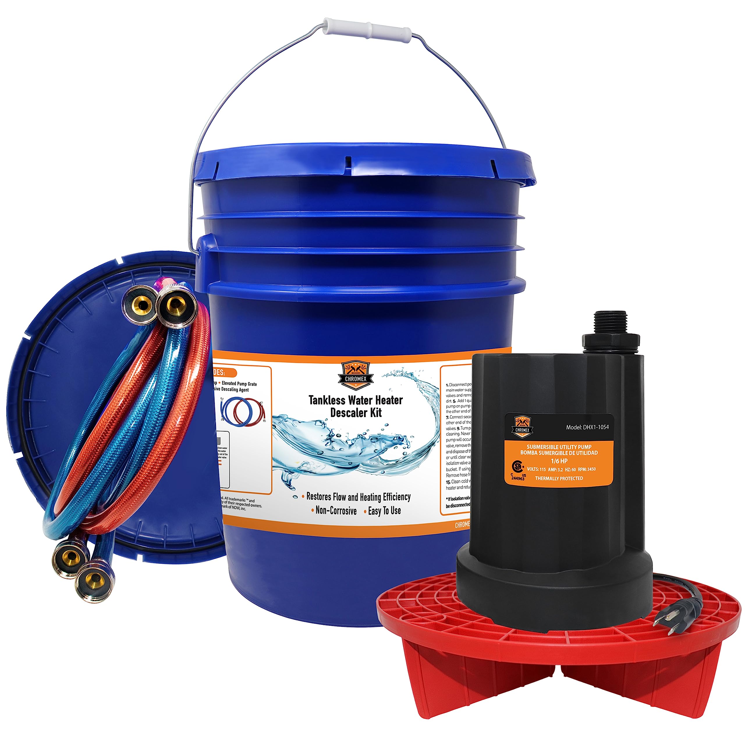 Chromex Tankless Water Heater Descaler Kit - Eco-Friendly Lime Scale Remover for Tankless Heaters (Works with Vinegar or Any Descaler) - Perfect for Home, RV & Commercial Use