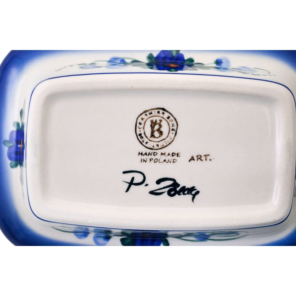 Authentic Polish Pottery 7.25-inch Butter Dish - Handmade Himalayan Blue Poppy Design, UNIKAT Certified with COA | Perfect for Kitchen Storage, Dining Table Decor & Gift Giving