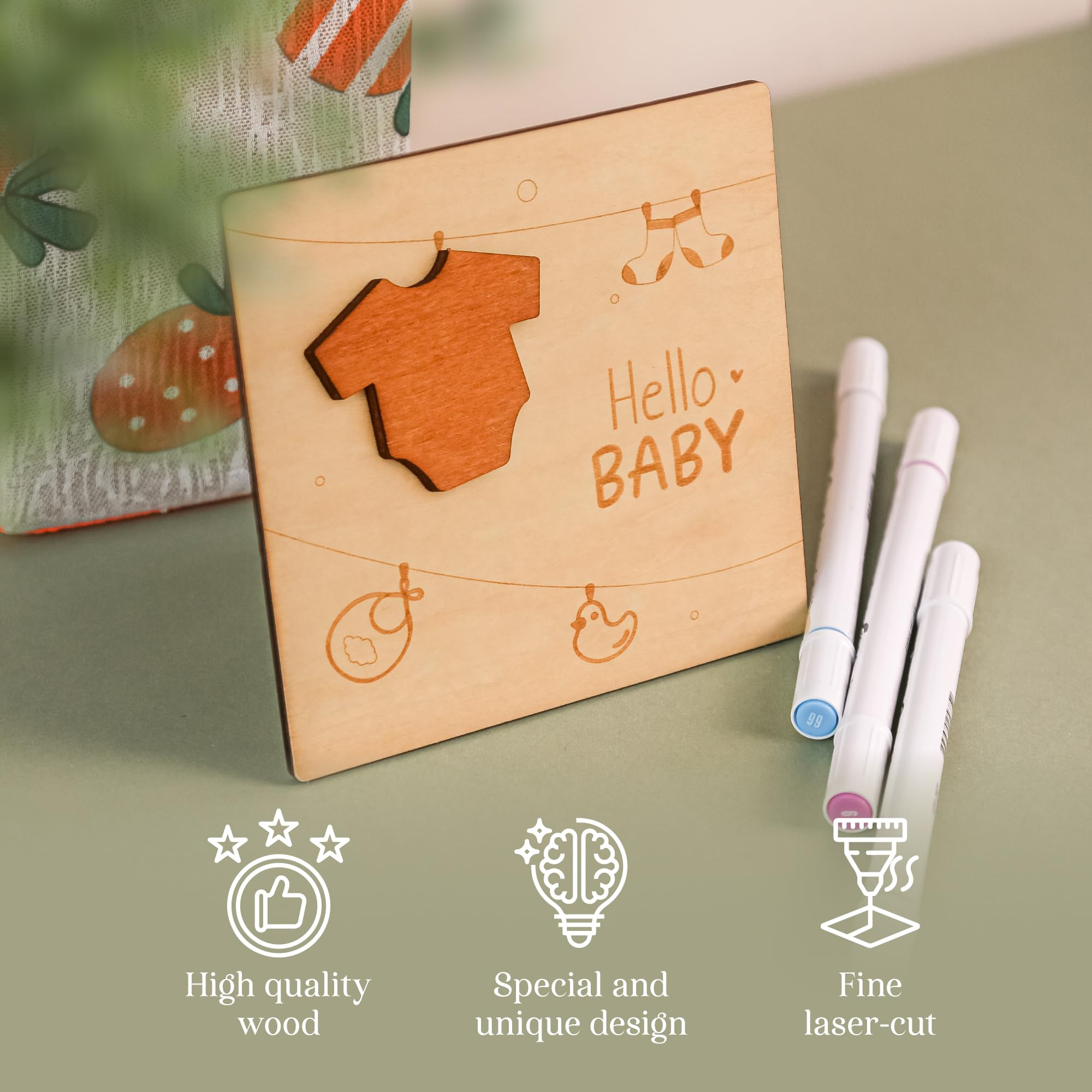 Funny Baby Shower Card - Wooden Newborn Greeting Card for Baby Girl & Boy | Congratulations & Welcome New Baby Gift | Perfect for Baby Showers, Birth Announcements & New Parent Gifts