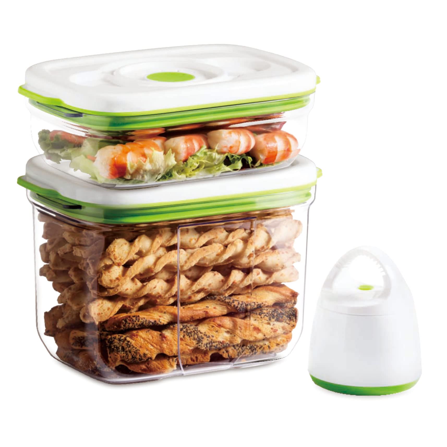 FOSA Vacuum Seal Food Storage System - Reusable Airtight Containers Starter Kit with Hand Pump & 2 Large Stackable BPA-Free Containers for Meal Prep, Sous Vide, Leftovers & Long-Term Food Preservation | Keep Fruits, Vegetables, Meat Fresh for Weeks | Perfect for Kitchen, Camping, Freezer Storage