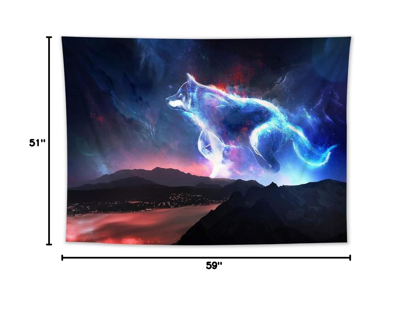 HVEST Trippy Space Wolf Tapestry - Hippie Wolf Running in Starry Sky with Abstract Mountains - 59x51 Inches Wall Hanging for Bedroom, Living Room, Teen Dorm, Indie Decor, Festival, Yoga Studio, Meditation Room