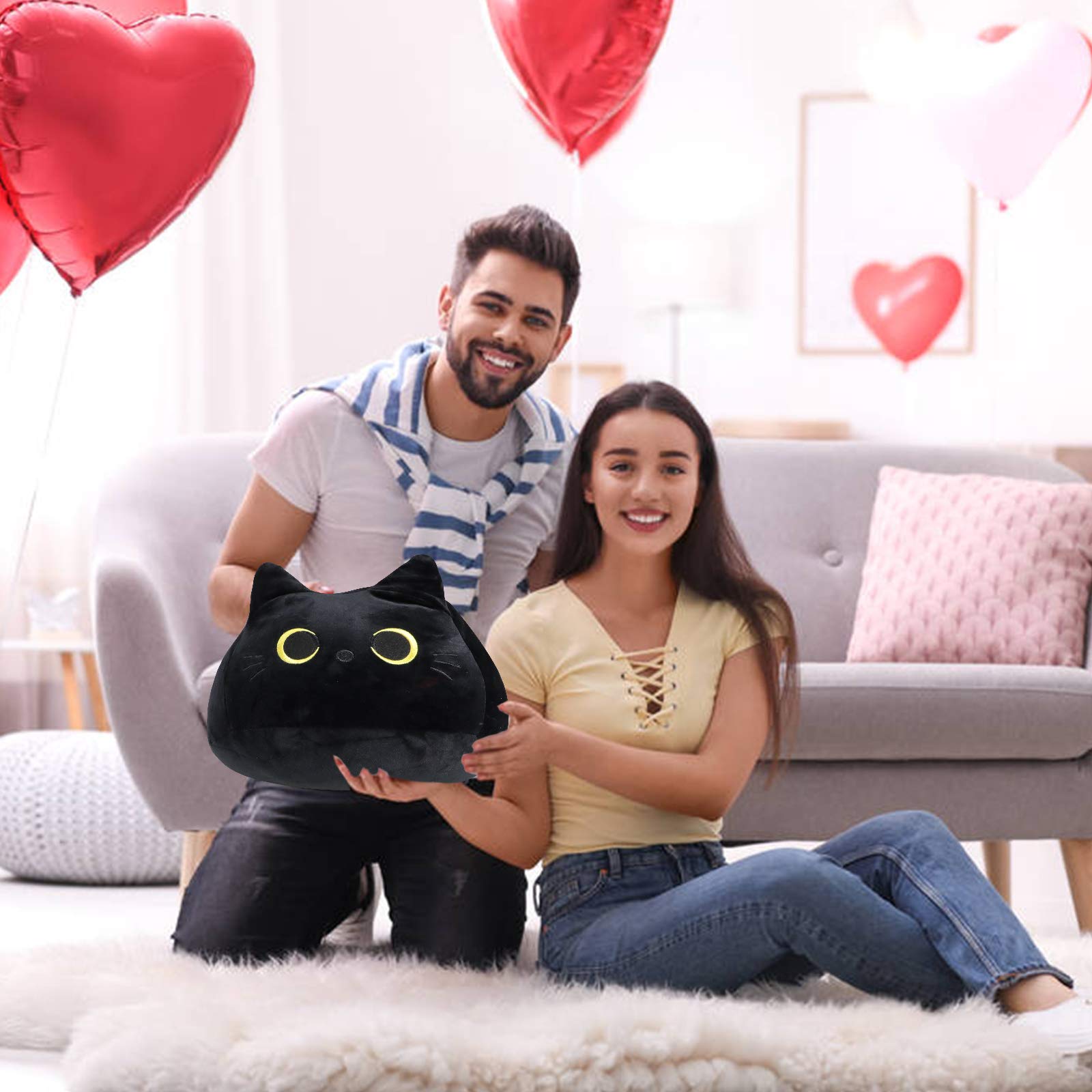 Bisceolife Black Cat Plush Toy - Soft Cat Pillow, Cute Stuffed Animal Gift for Kids, Girls, Boys & Girlfriends - Perfect for Cuddling, Home Decor & Birthday Presents