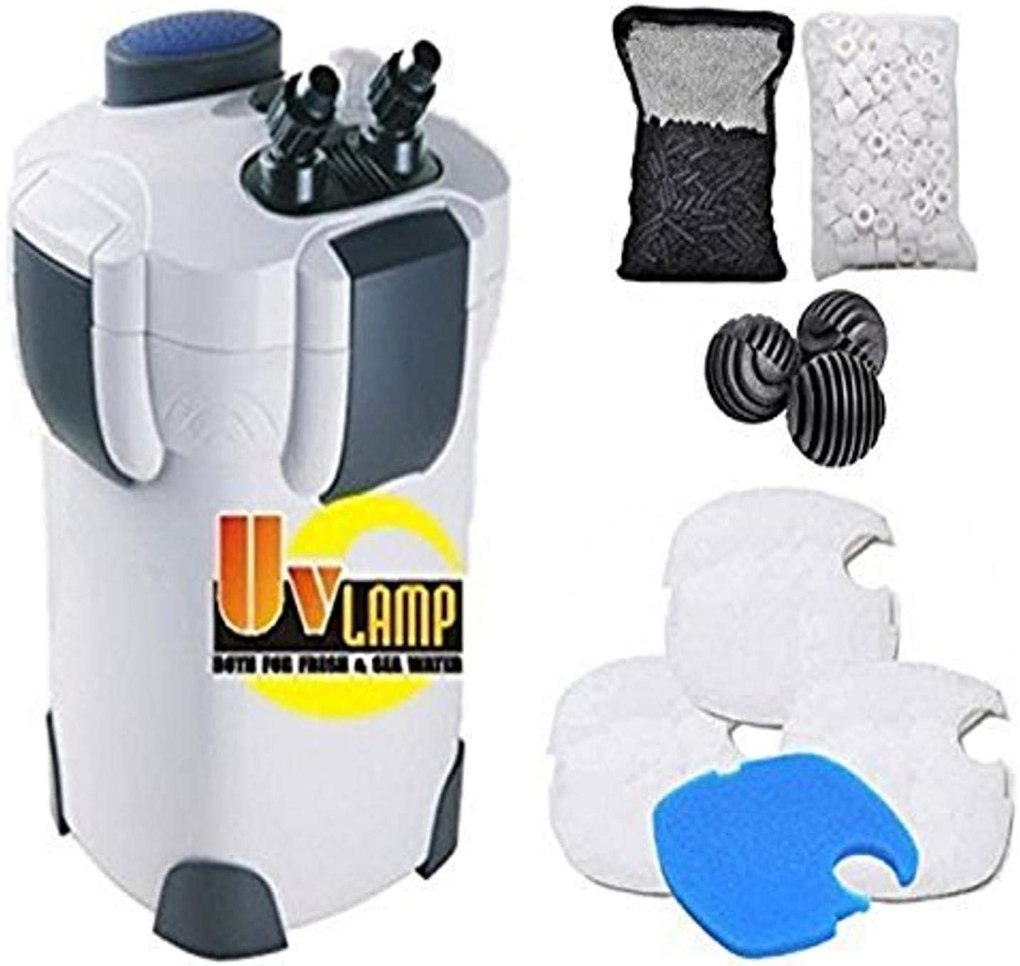 SunSun Hw303B 370GPH Professional Canister Filter Kit with 9W UV Sterilizer - Ideal for Aquariums, Fish Tanks, and Pond Filtration Systems