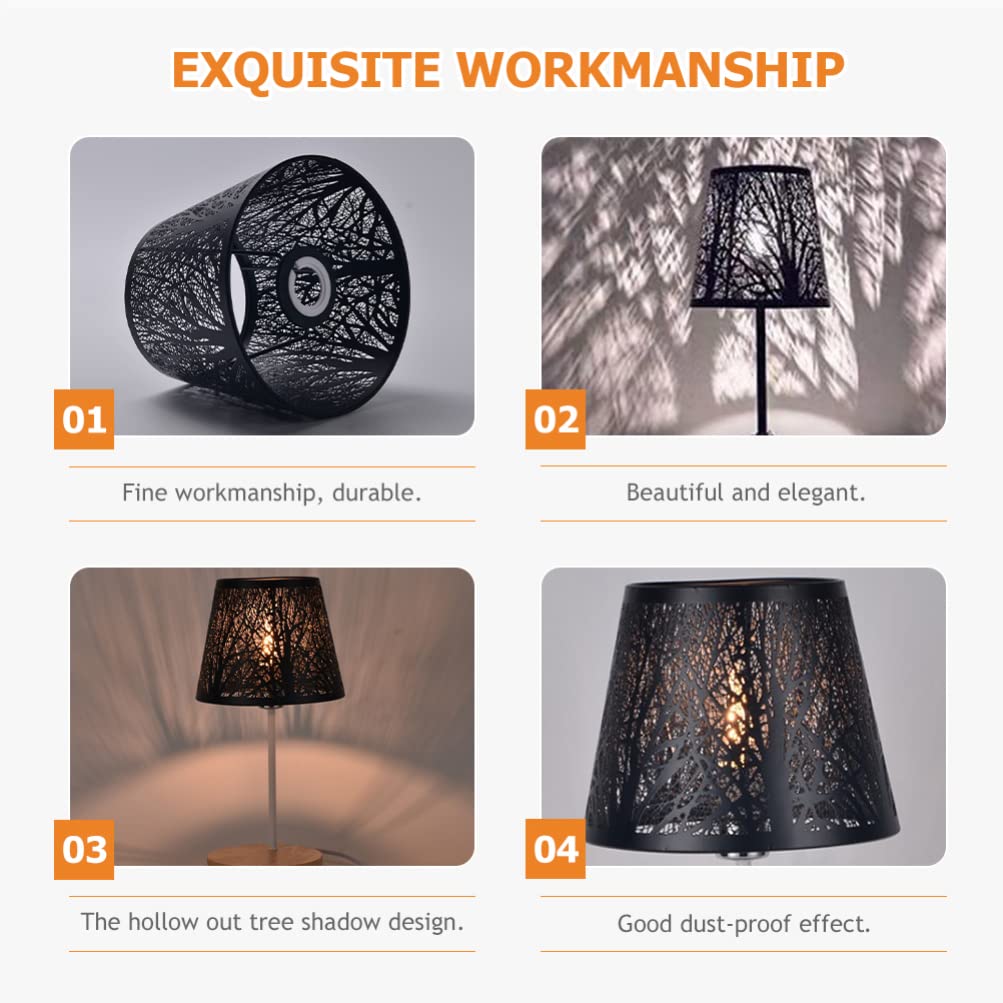 Modern Black E27 Hollow Tree Shadow Lamp Shade - Metal Replacement Lampshade for Table & Floor Lights - Perfect for Living Room, Bedroom, and Office Decor