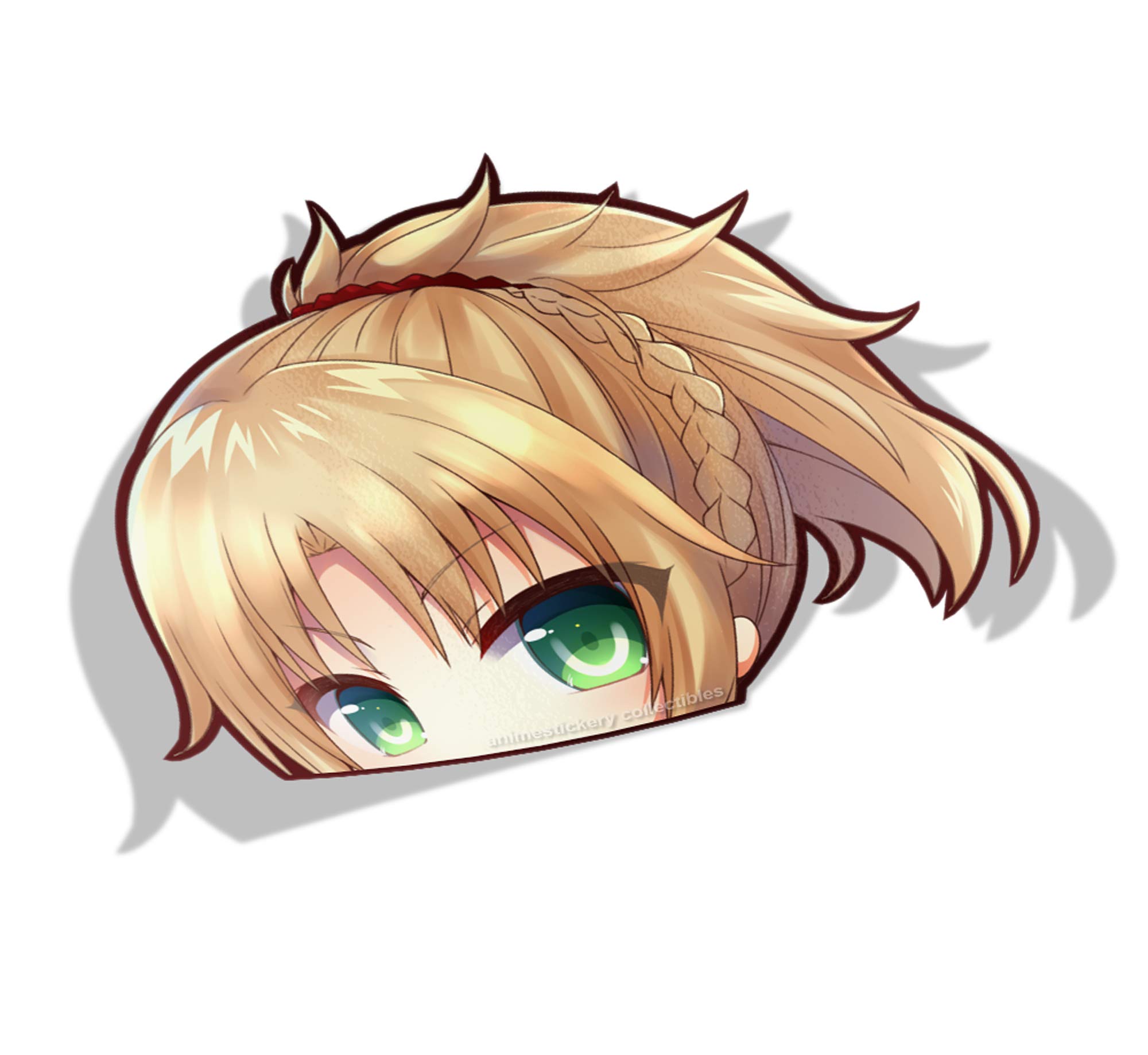 Fate Red Saber Mordred 005 Anime Vinyl Car Stickers - Big Head Design, PEEK Material (5.9