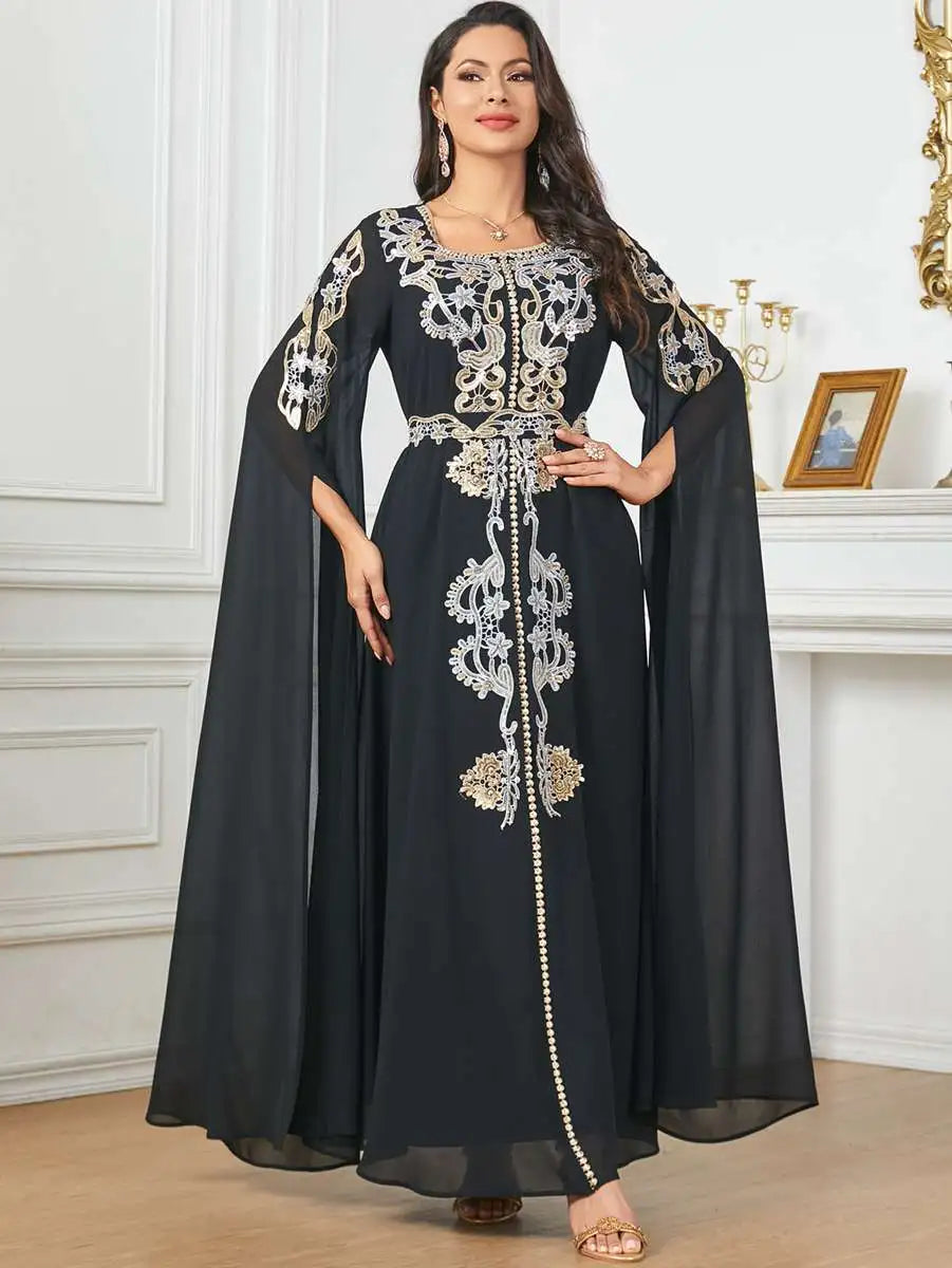 Elegant Arab Chiffon Kaftan Dress - Traditional Jalabiya for Women | Perfect for Eid Celebrations, Weddings & Special Occasions