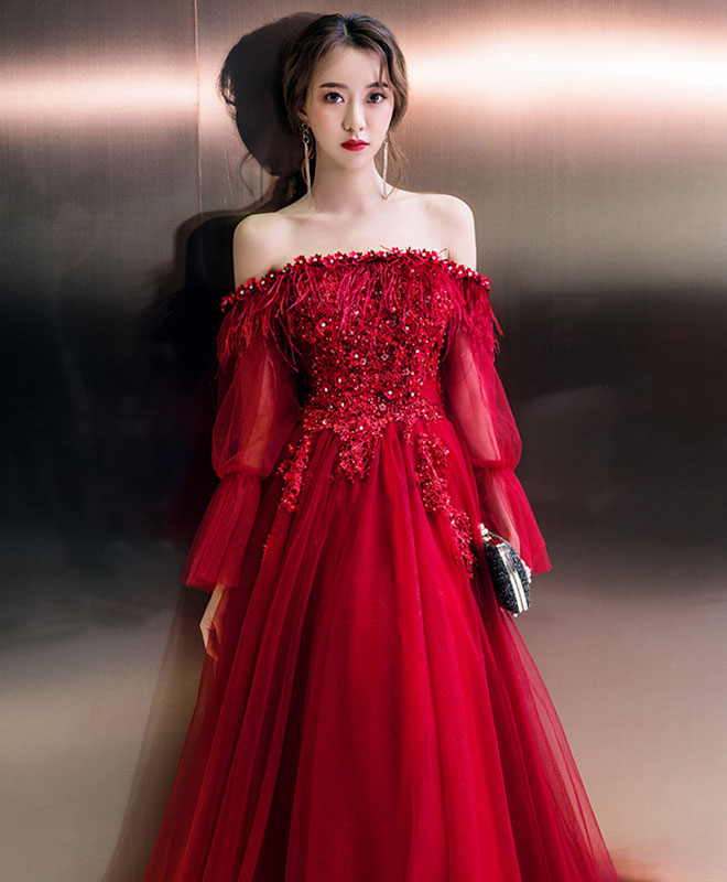 Elegant Burgundy Tulle Long Prom Dress for Women - Formal Evening Gown for Homecoming, Wedding Guest, or Special Occasions