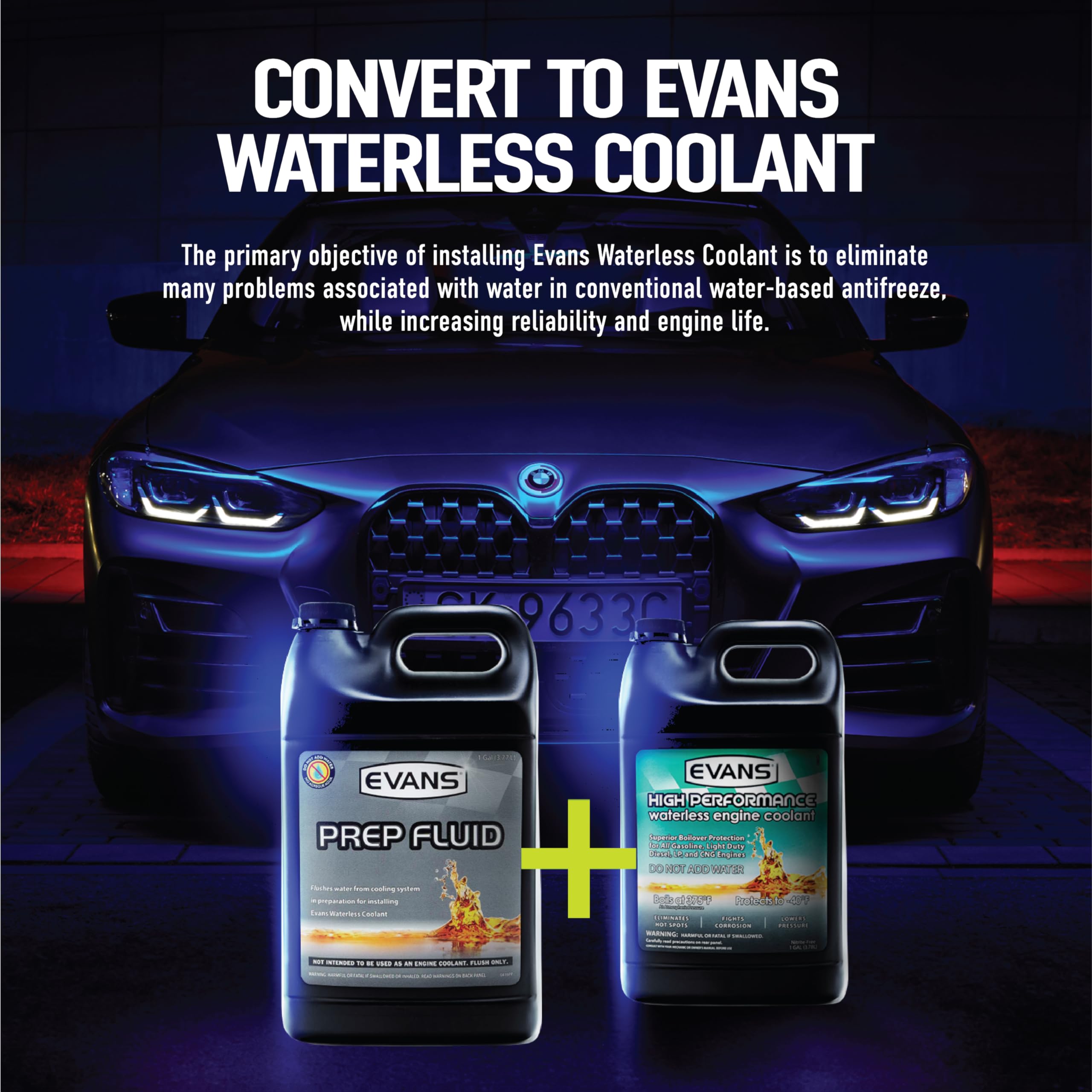 Evans Cooling Systems EC42001 Waterless Prep Fluid - 128 fl. oz. with Funnel | High-Performance Engine Coolant for Automotive, Motorcycle & Heavy Equipment | Prevents Corrosion & Overheating in Extreme Temperatures
