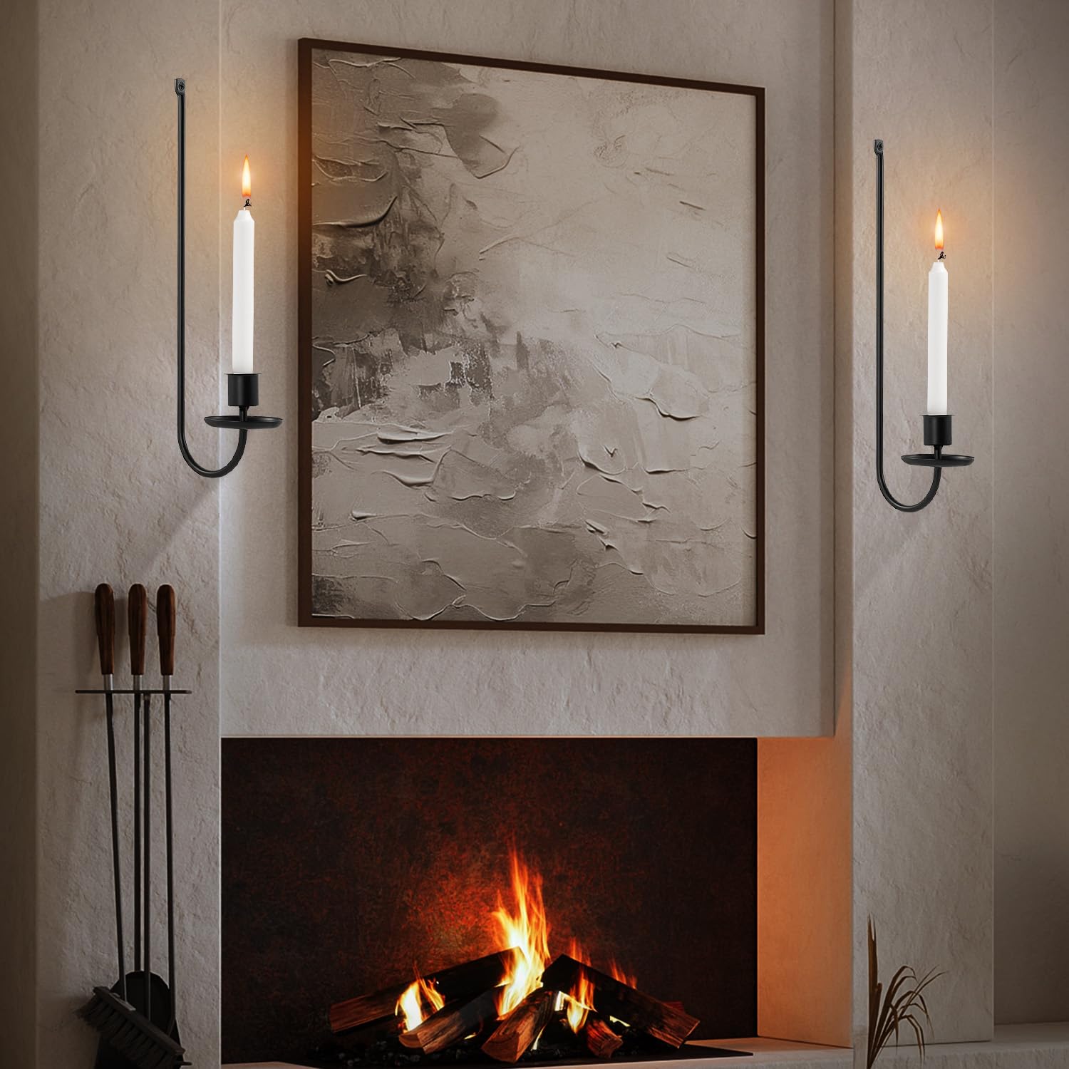 Set of 2 Black Metal Wall Candle Sconces - Modern Wall Mounted Candle Holders for Living Room, Farmhouse, Fireplace & Wedding Decor | Rustic Home Lighting Fixtures for Indoor & Outdoor Use