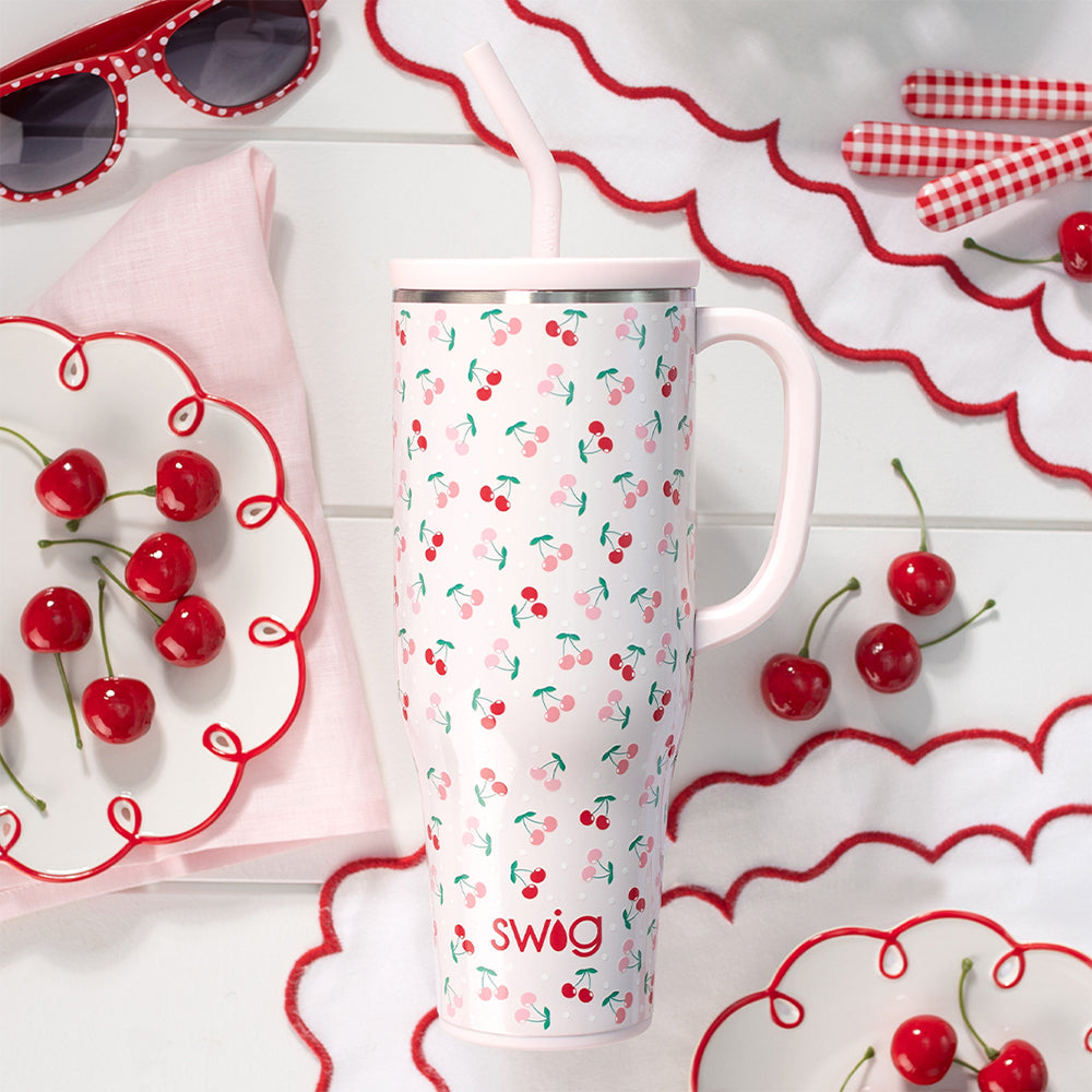 40oz Cherry Pie Mega Mug - Large Insulated Travel Coffee Cup with Lid & Handle, Perfect for Hot & Cold Drinks, Home, Office, Camping & Road Trips