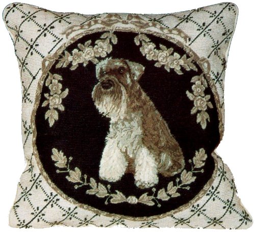 16 x 16 Inch Needlepoint Pillow with Schnauzer Design - Perfect for Dog Lovers' Home Decor, Living Room Sofa & Bed Accent