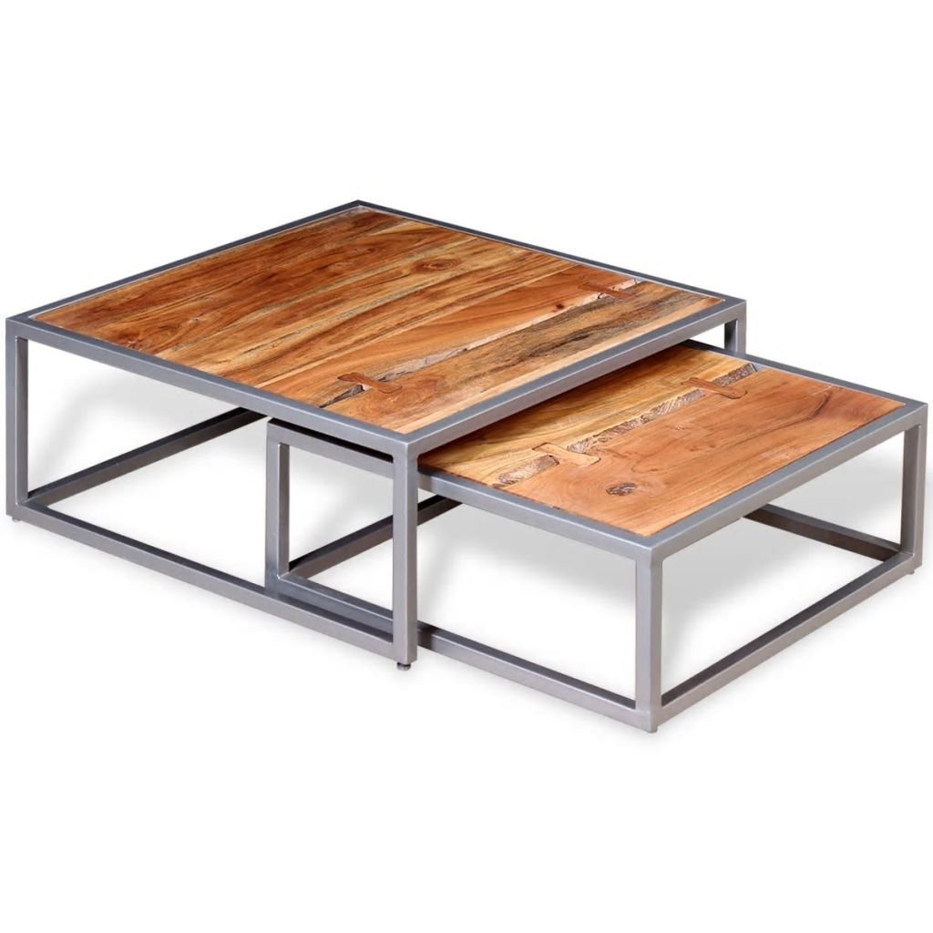vidaXL 2-Piece Coffee Table Set - Solid Acacia Wood - Modern Living Room Furniture for Home & Office Decor