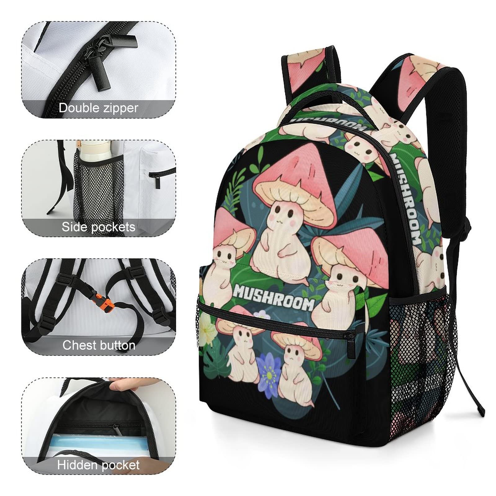 Aparajita Plants Mushroom Print School Backpack - Stylish Laptop Backpack for Men, Women & Teens - Durable Travel Backpack for Students, Work & Daily Use