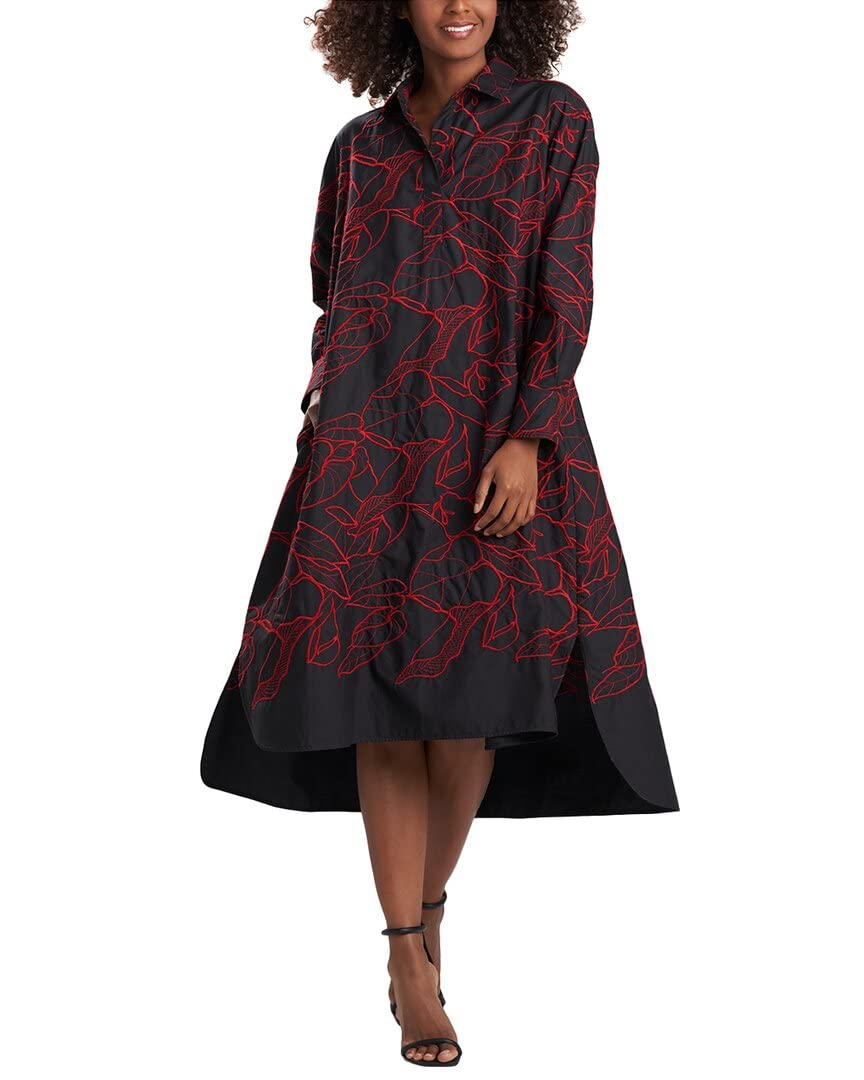 Natori Hana Embroidered Poplin Oversized Shirt for Women - Floral Embroidered Loose Fit Blouse - Perfect for Casual Wear, Office Outfits & Spring Summer Fashion