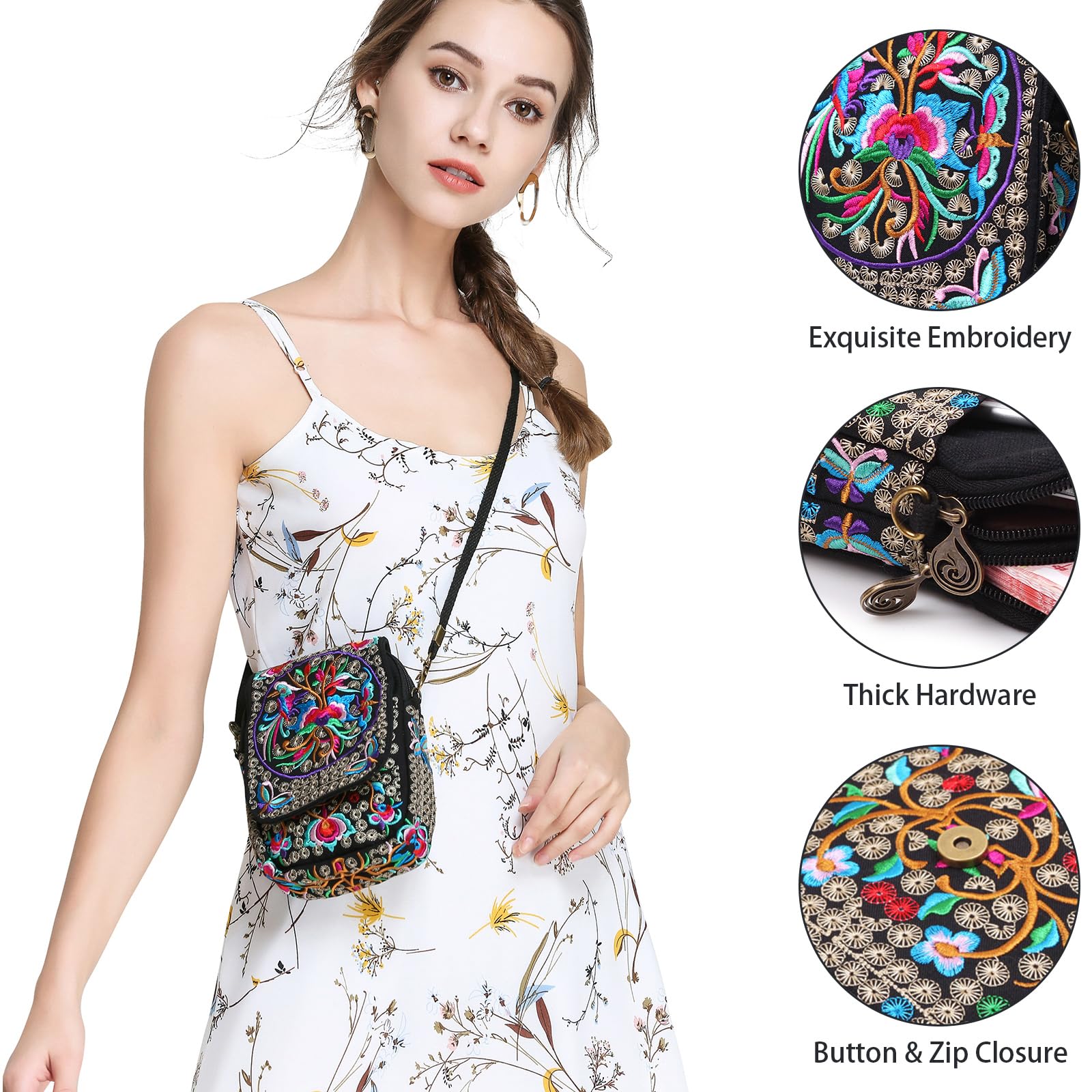 Floral Embroidery Canvas Crossbody Bag for Women - Stylish Messenger Purse with Phone Pouch | Perfect for Daily Use, Travel & Shopping