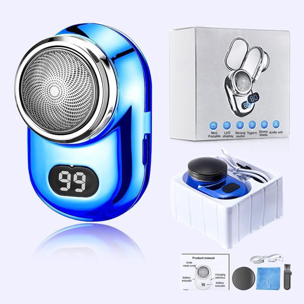 2024 Upgrade Fast Charging Digital Display Mini Electric Shaver for Men - USB Rechargeable Waterproof Beard Trimmer with Mirror, Silver | Perfect for Travel, Gym & Daily Grooming