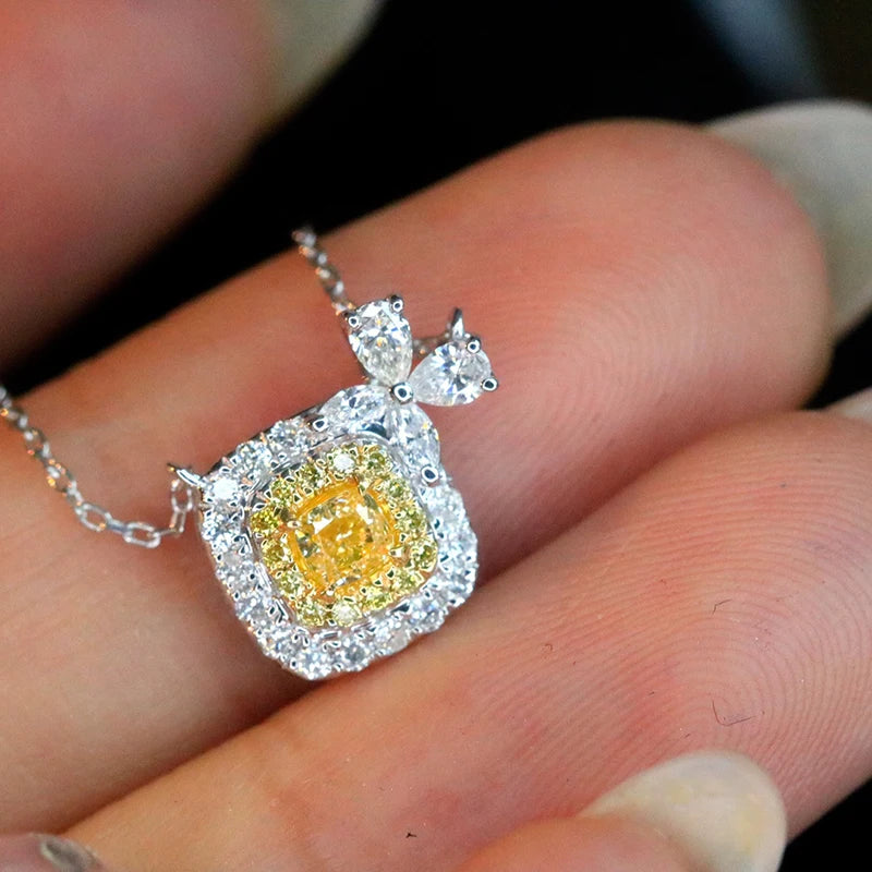 18K White Gold Genuine Natural Yellow Diamond Pendant Necklace for Women - Elegant Gift for Anniversary, Birthday & Special Occasions