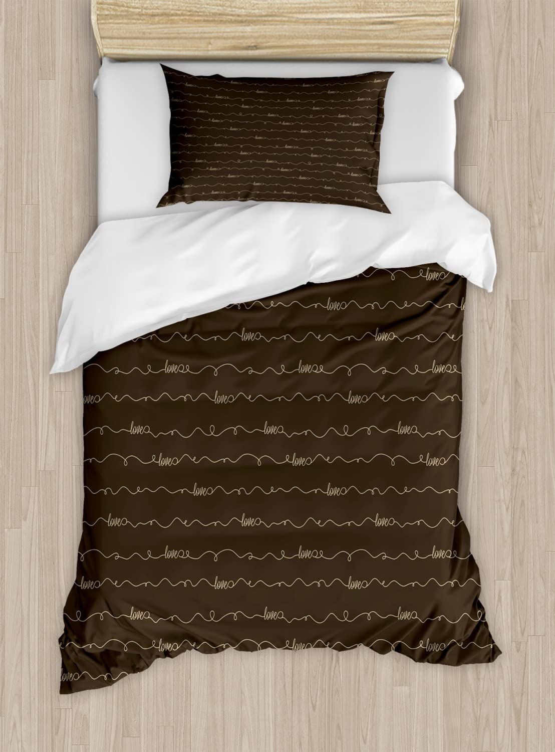 Ambesonne Dark Brown Duvet Cover Set with Inspirational Letterings 