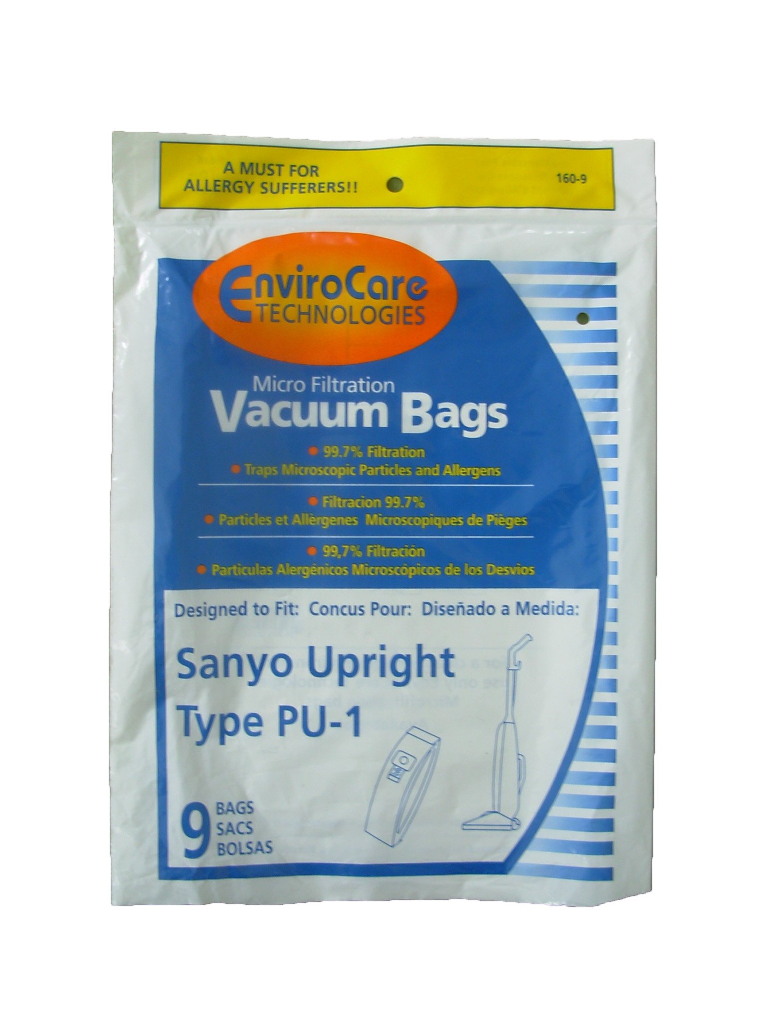 18 Sanyo Upright PU-1 Vacuum Bags with Closure - Compatible with Panasonic, Kenmore, LG Slimax Vacuum Cleaners (Models SC54A, SCA4, SCA41, SCA42, SCA4A, VU5545-65) - Perfect for Home Cleaning, Pet Hair Removal & Dust Collection