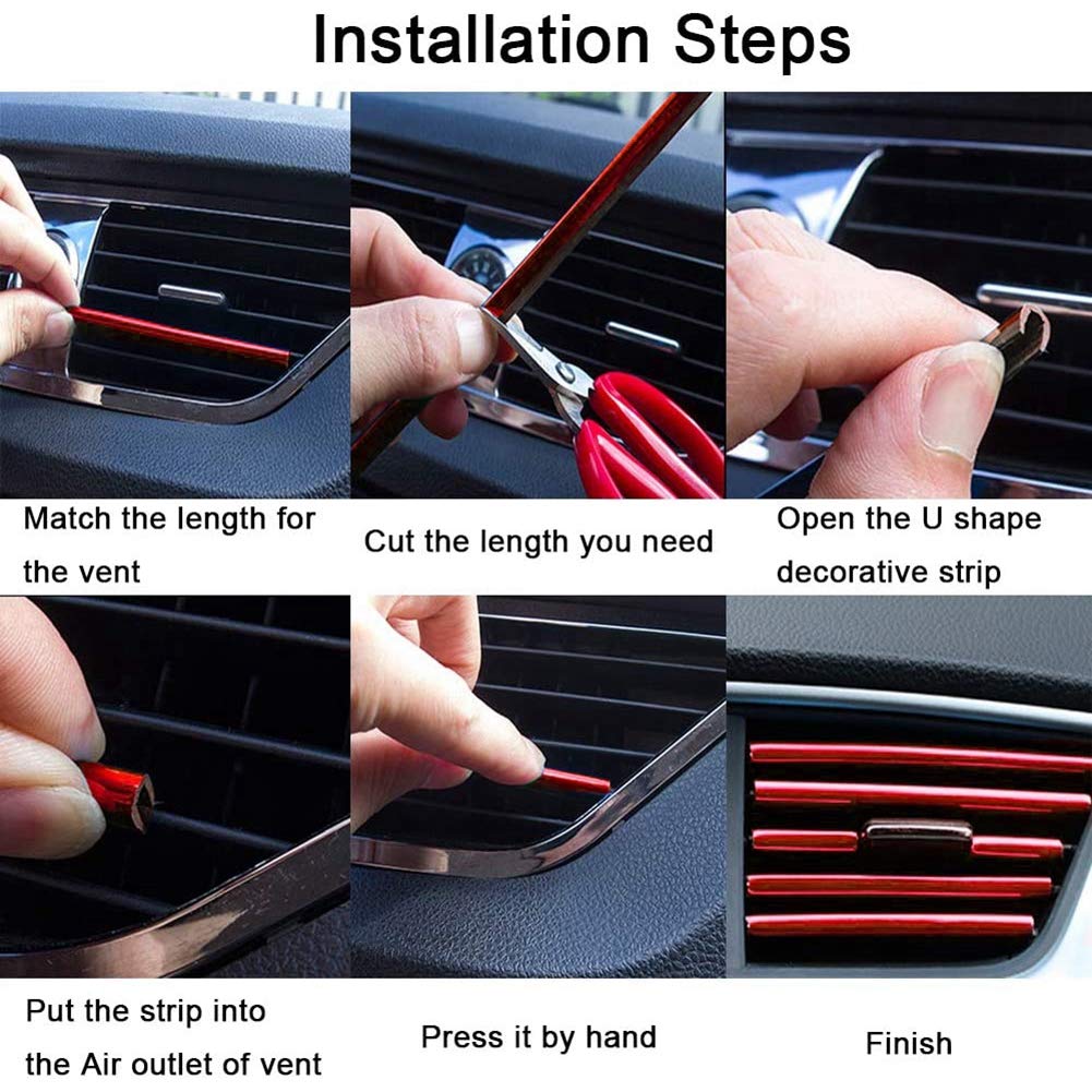 10pcs Red Car Air Vent Trim Strips - DIY Auto Interior Molding Decoration Kit for AC Outlet Vents | Upgrade Your Vehicle's Style (Perfect for Sedans, SUVs & Trucks)
