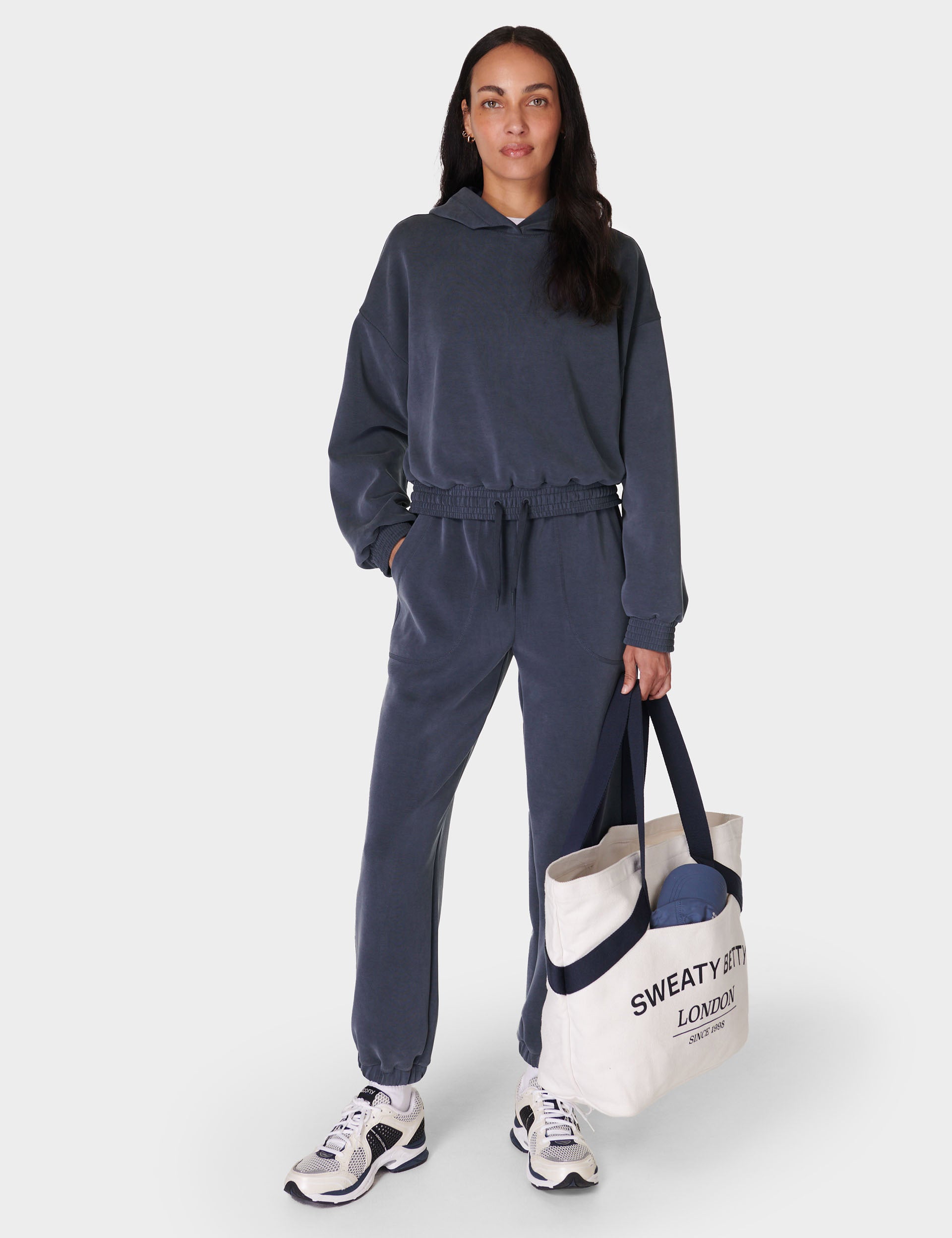 Sand Wash Crop Hoodie - Navy Blue | Soft & Stylish Women's Pullover for Casual Wear, Gym & Lounge