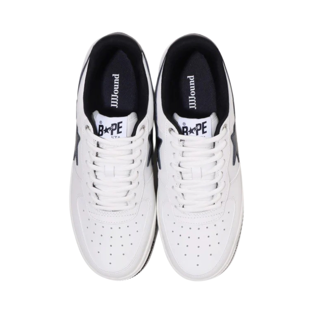 BAPE x JJJJound Bapesta Low Sneakers - White & Navy Leather Casual Shoes for Men | Streetwear Fashion & Urban Lifestyle