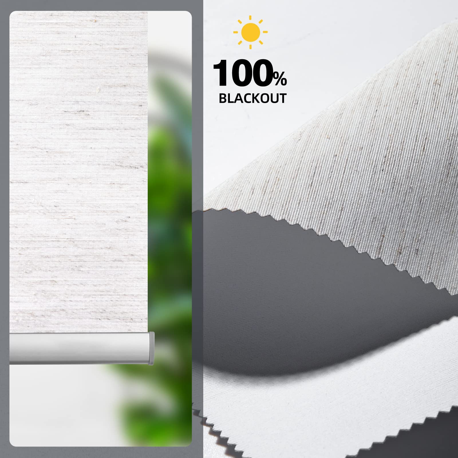 Smart Motorized Blackout Blinds with Remote Control - Wireless Rechargeable Roller Shades for Windows, Custom Size (Linen Luxury White) | Perfect for Home, Office & Restaurant Privacy & Light Control