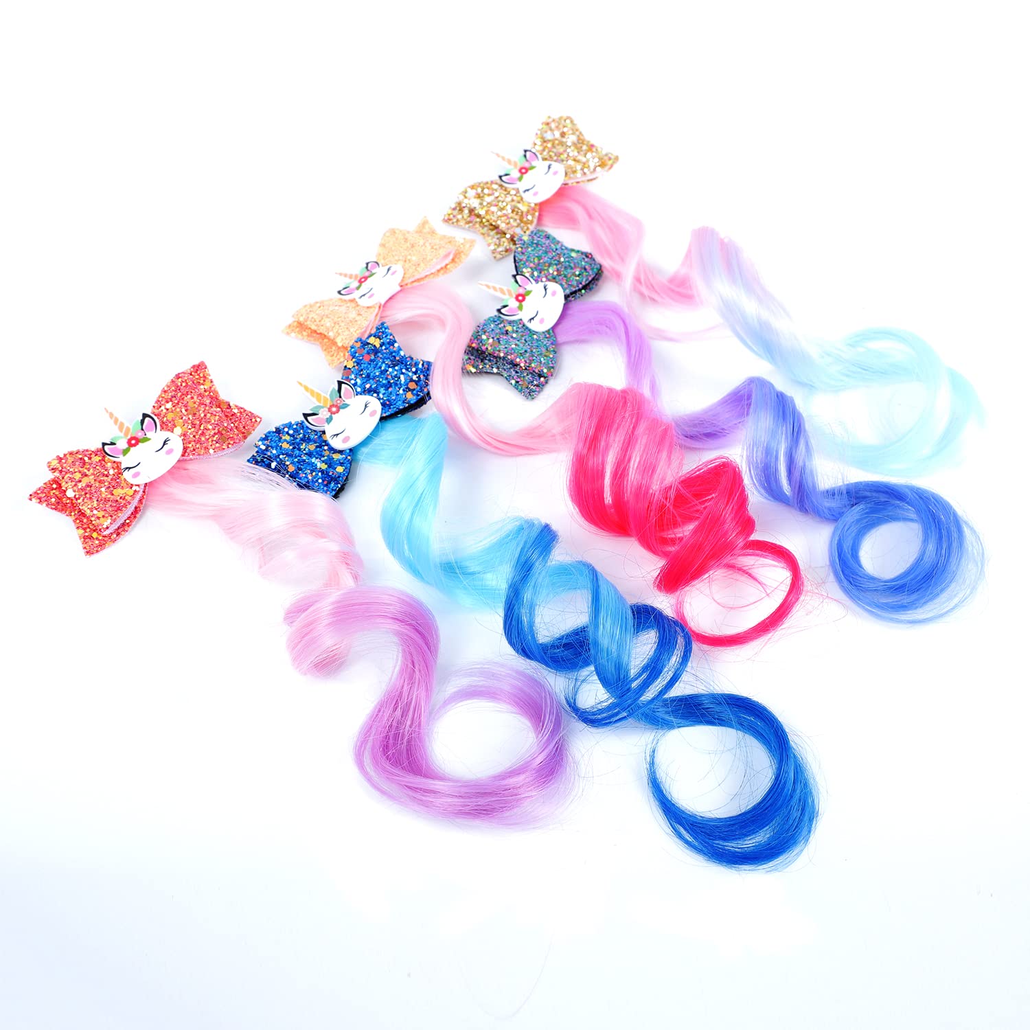 Unicorn Hair Clips for Girls | Glitter Braided Hair Extensions & Gradient Hair Bows | Perfect for Dress Up, Birthday Parties & School Accessories