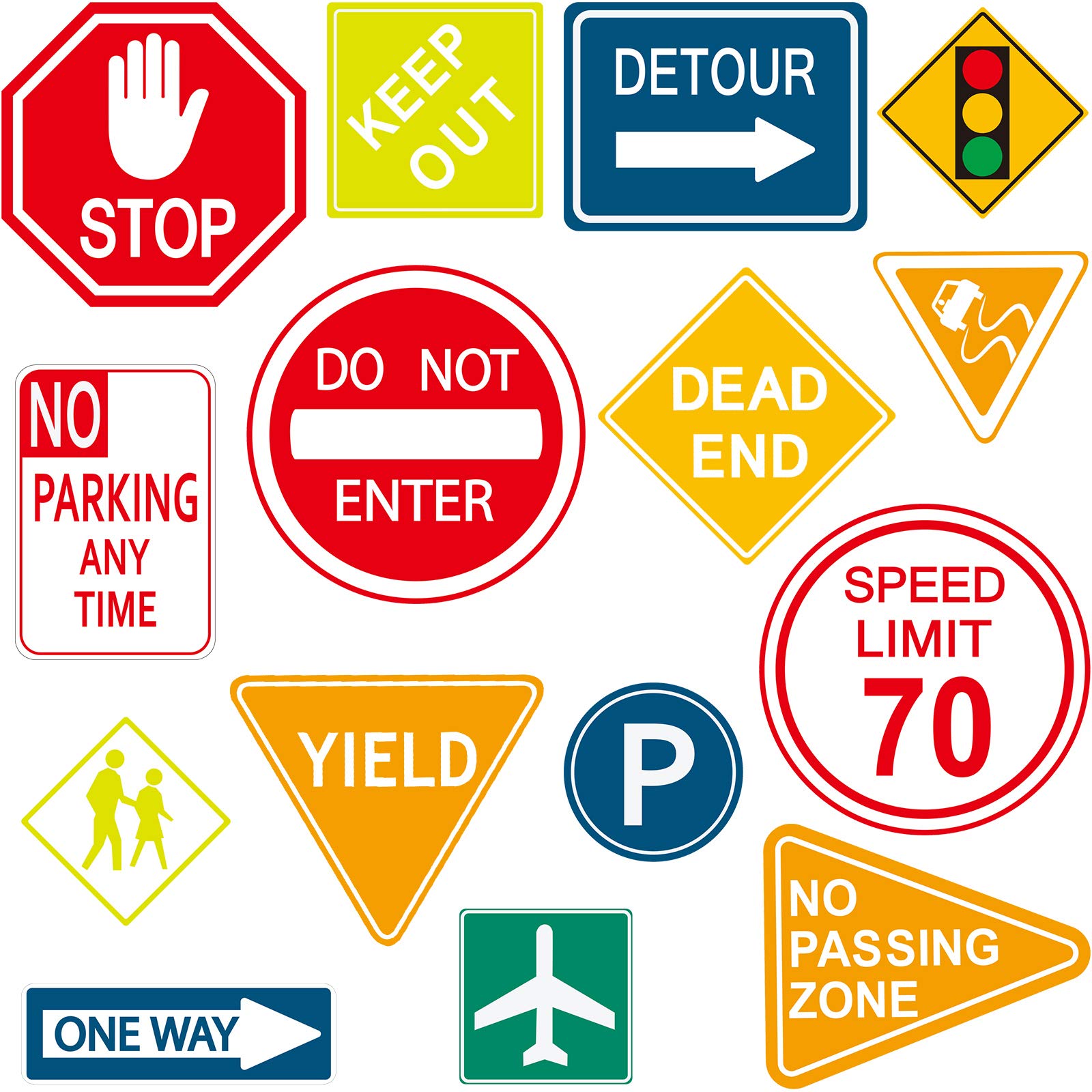 Zonon 15-Piece Road Signs Wall Decal Set - Traffic Street Sign Stickers, Stop & Transportation Vinyl Wall Decals for Kids Bedroom, Classroom & Playroom Decor - Perfect for Birthday Parties & Educational Play Spaces