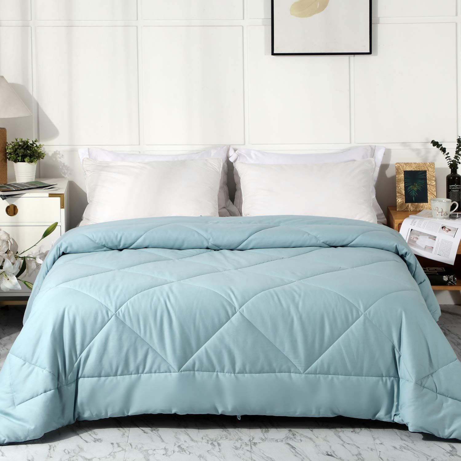 Premium 100% Cotton All-Season Reversible Comforter - Lightweight, Breathable & Fluffy Bed Quilt for Twin Size (Miami Blue) | Perfect for Cozy Nights, Guest Rooms & Dorm Comfort