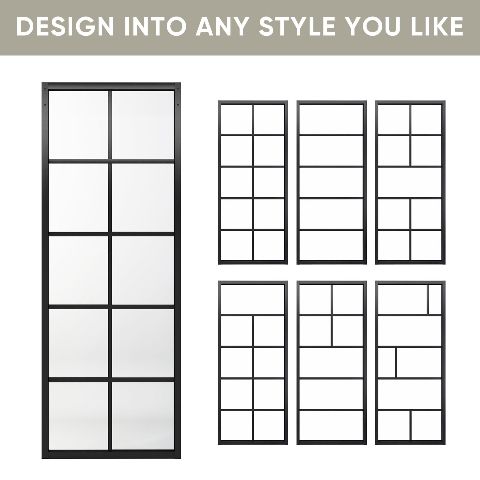 JUBEST 30x84 Inch DIY Glass Sliding Barn Door - Modern French Style with 5-Lite Clear Tempered Glass & Aluminum Frame - Easy Assembly for Closet, Kitchen, Bedroom, Office, and Home Renovation Projects