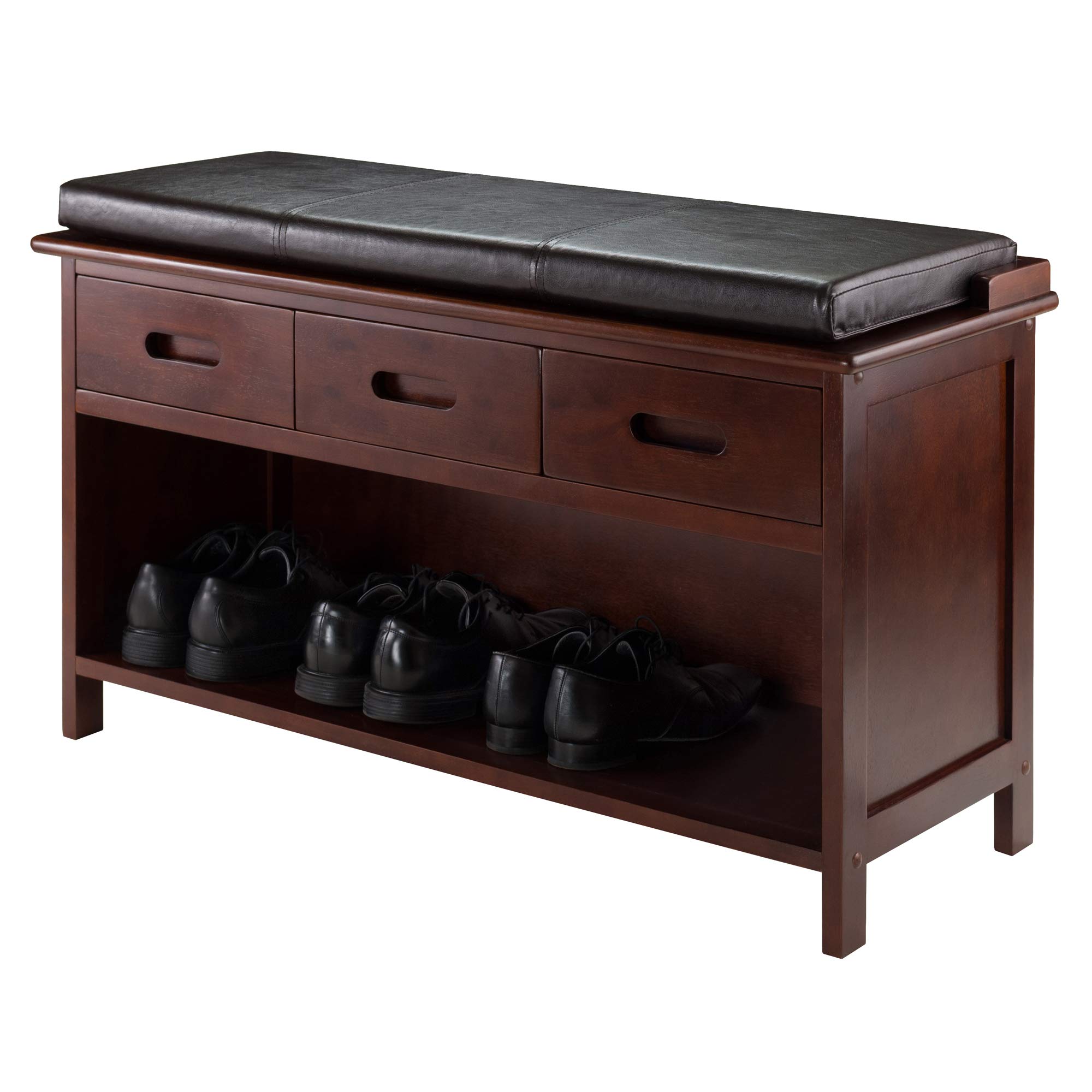 Winsome Adriana Bench with Seat Cushion - Solid Walnut Wood Entryway Bench for Hallway, Bedroom, or Living Room