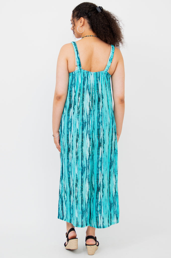 Joanna Jumpsuit - Teal Tie Dye Linen Bamboo Blend - Comfortable & Stylish Women's Romper for Summer Outfits, Beach Vacations & Casual Wear