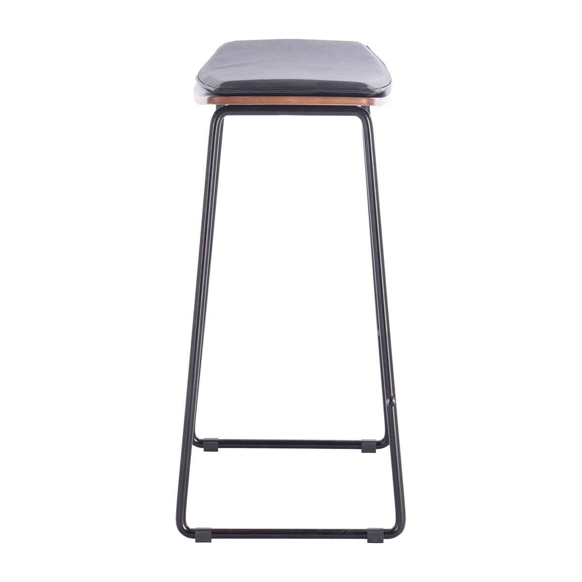 Hendrix Backless Bar Stool - Walnut Wood & Black Leather Counter Height Stool for Kitchen Island, Breakfast Nook & Home Bar Decor