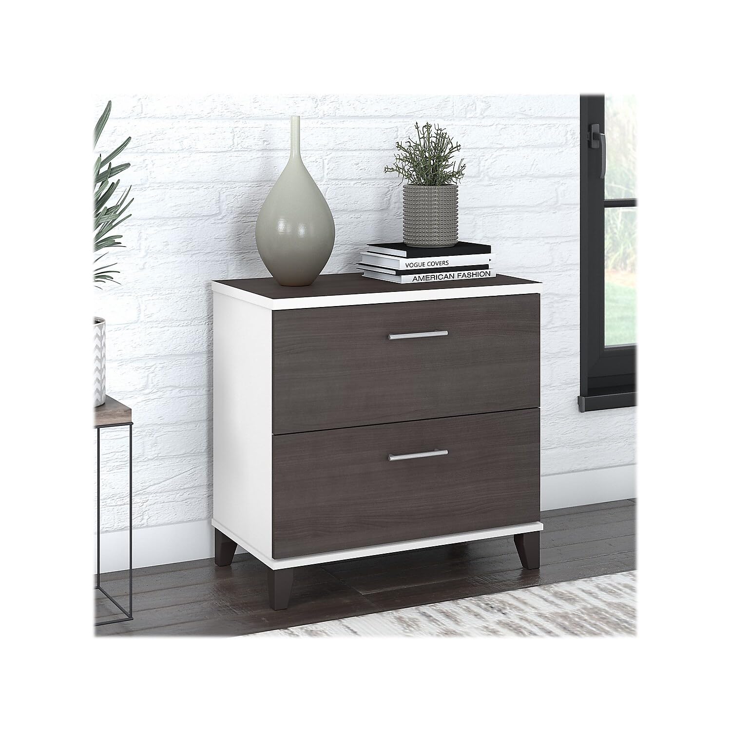 Bush Furniture 2 Drawer Lateral File Cabinet - Letter & Legal Size Document Storage for Home Office or Professional Workspace - Somerset Collection in White & Storm Gray - Perfect for Organizing Files, Contracts and Office Supplies