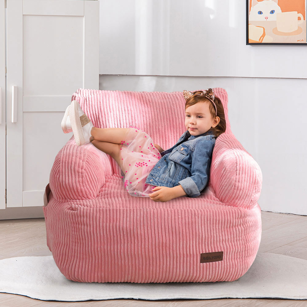 MAXYOYO Kids Bean Bag Chair - Soft & Comfortable Toddler Bean Bag Sofa with Filler for Boys & Girls (Pink) - Perfect for Reading Nook, Playroom & Bedroom Relaxation