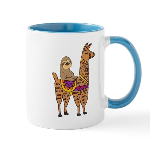 White/Blue Inside - Cute Sloth Riding Llama Mugs
