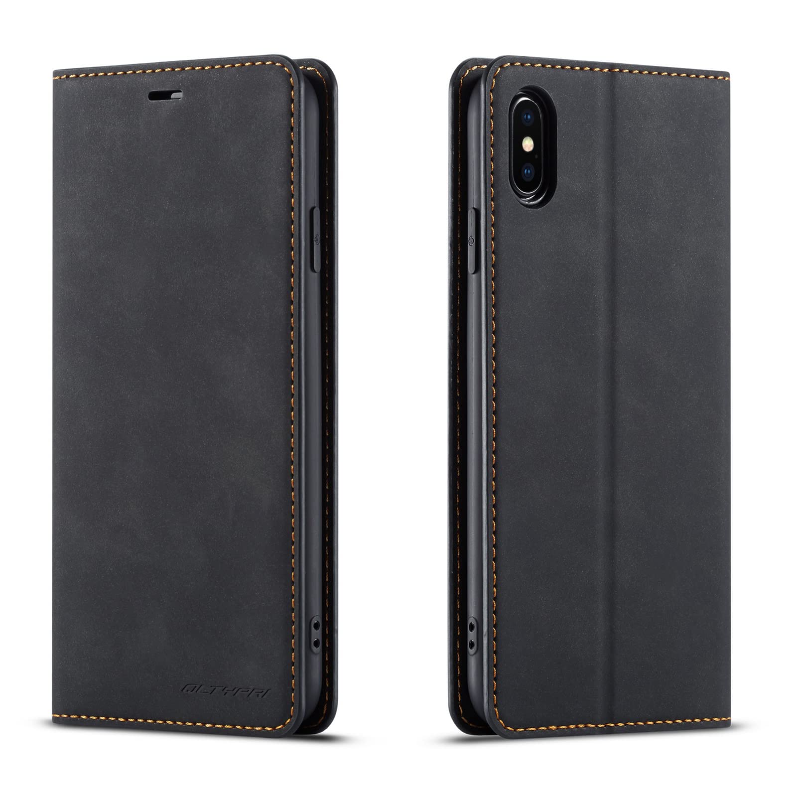 Premium PU Leather Magnetic Flip Wallet Case for iPhone X/XS - Card Holder, Kickstand & Hidden Magnetic Adsorption | Business, Travel & Everyday Use (Black)