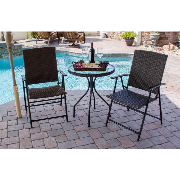 Dark Brown Wicker Patio Set - Indoor/Outdoor Folding Furniture for Garden, Balcony & Backyard Relaxation
