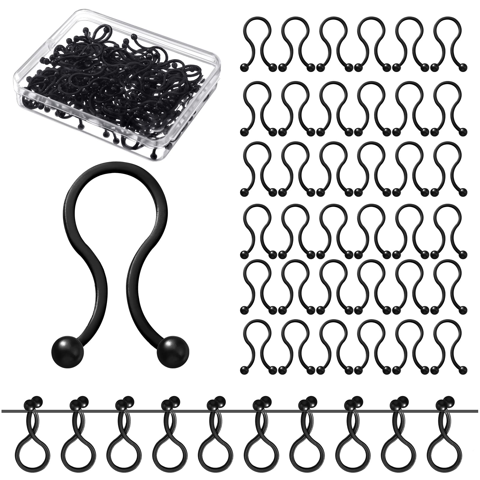Bucherry 200-Piece Black Christmas Light Clips - Heavy Duty Plastic Hanging Hooks for Outdoor String Lights | Weatherproof Holiday Decorations for Xmas Tree, Roof, Fence & Yard (Perfect for Christmas, Halloween & Party Decor)