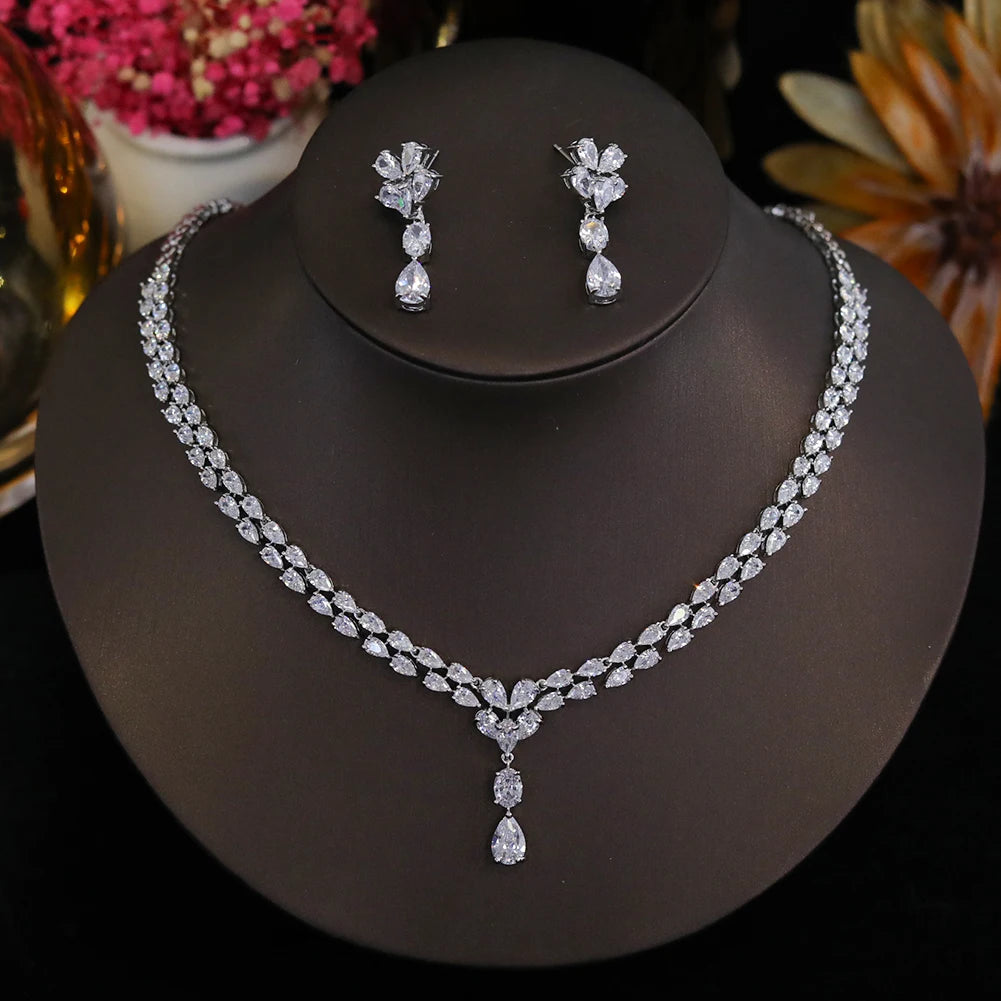 Luxury Cubic Zirconia Water Drop Necklace and Earrings Set for Women - Elegant Jewelry Gift for Wedding, Party & Special Occasions