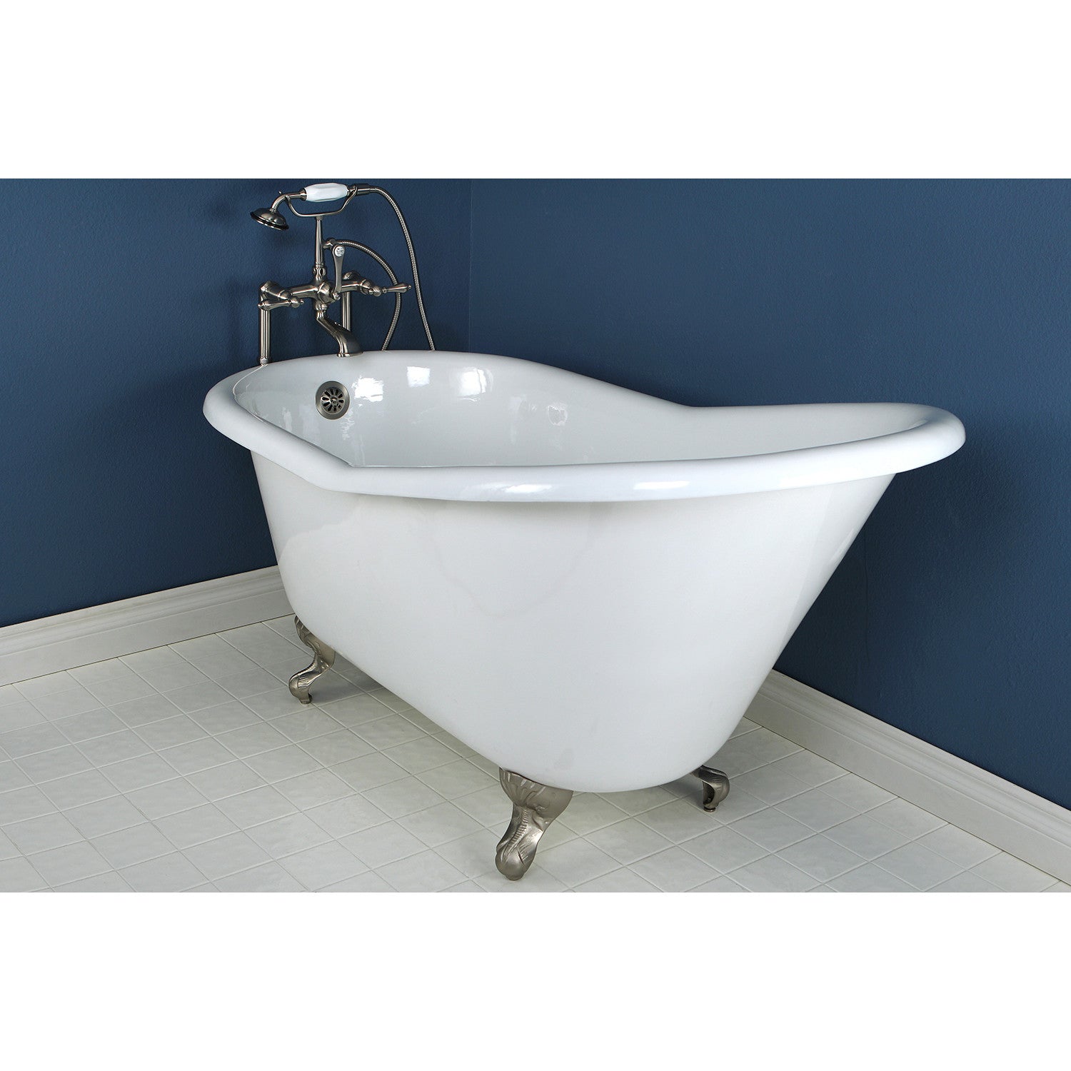 Aqua Eden 60 Inch White Cast Iron Clawfoot Bathtub - Oval Single Slipper Tub with Brushed Nickel Feet - Perfect for Vintage Bathroom & Spa Retreats