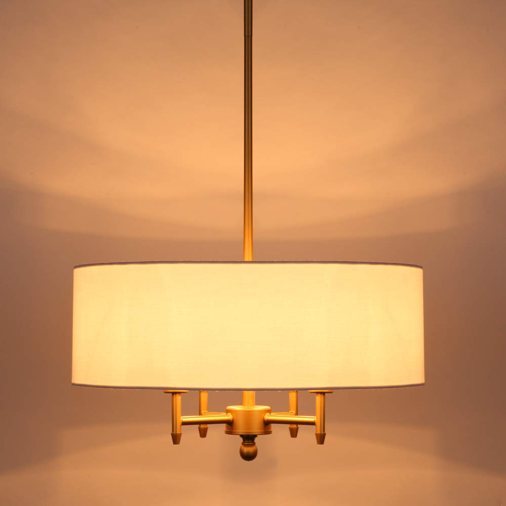 4-Light Modern Gold Chandelier with White Linen Drum Shade - 17.7